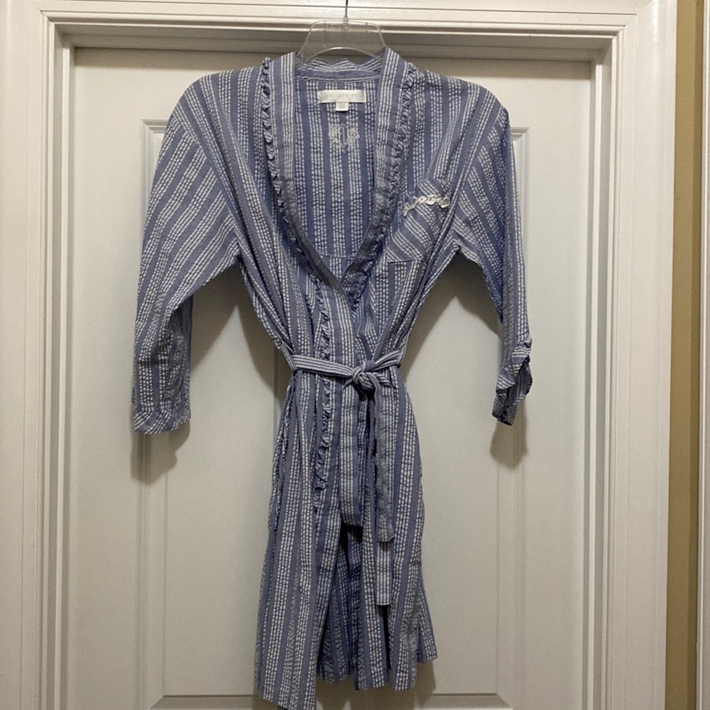Eileen West Short Cotton Striped Robe
